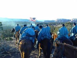 Cavalry on hill overlooking Indain village on the TNT Miniseries "Into The West" near Santa Fe, Nm. I was one of the cavalry coordinators.